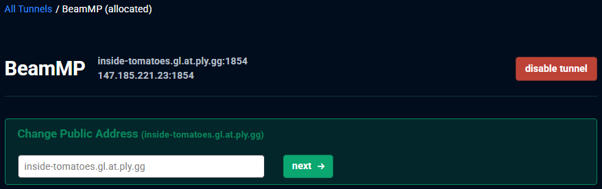 Tunnel Config Info
